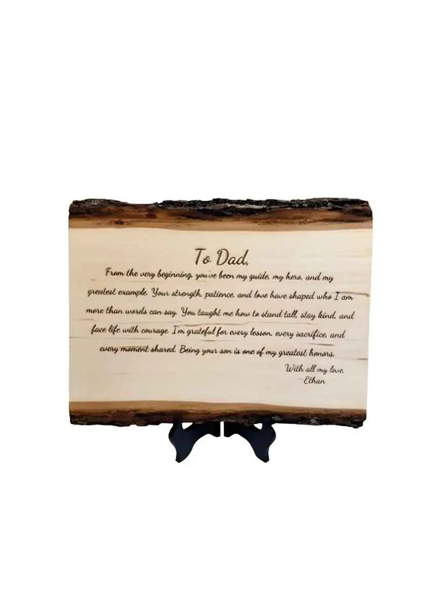 Personalized Wood Engraving with Your Message, Poem or Letter – Custom Rustic Plaque with Bark – 11x7 Inches